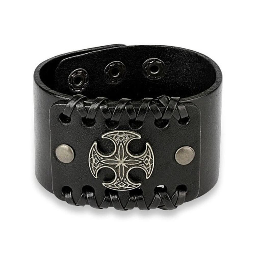 NWOT Round Celtic Cross Center Adjustable Leather Bracelet